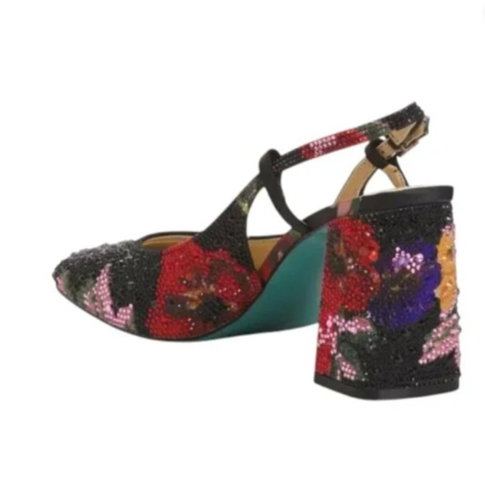 Betsey Johnson New in Box Women's size 9 Black Multi Floral Rhinestone Heels - Picture 4 of 5